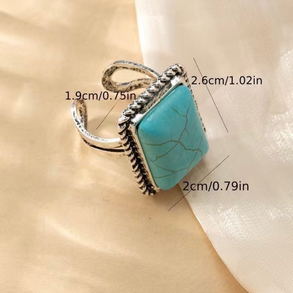 Statement Turquoise Ring, Fashion, Adjustable, Rectangular - Picture 3 of 3